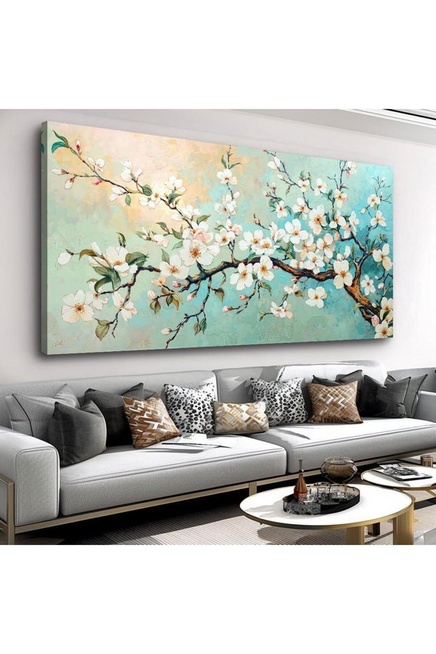 White Prunus Mume Flower Wall Art Elegant Floral Canvas 50x100 cm