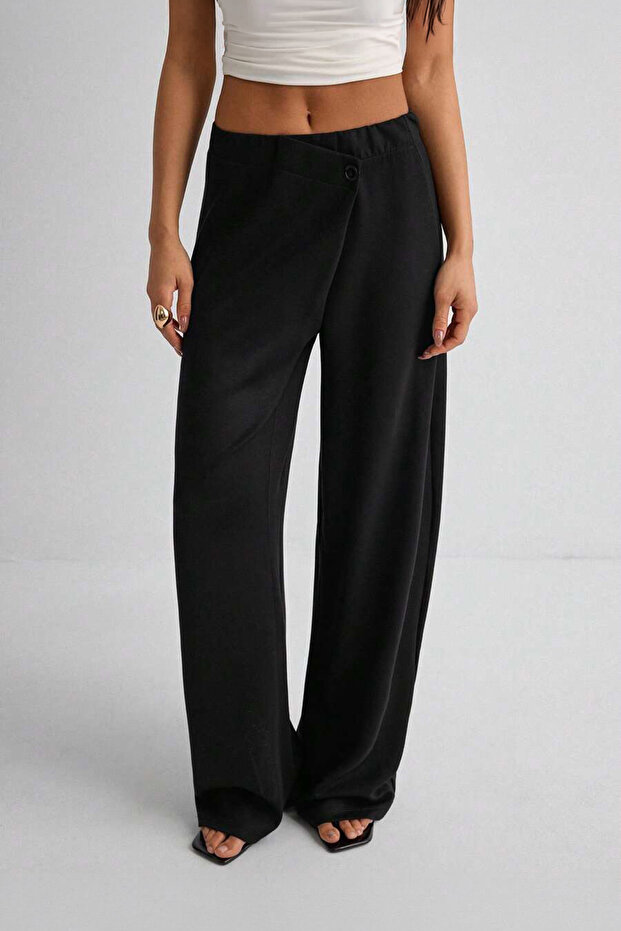 High Waist Button Detailed Wide Leg Stylish Comfortable Women's Trousers