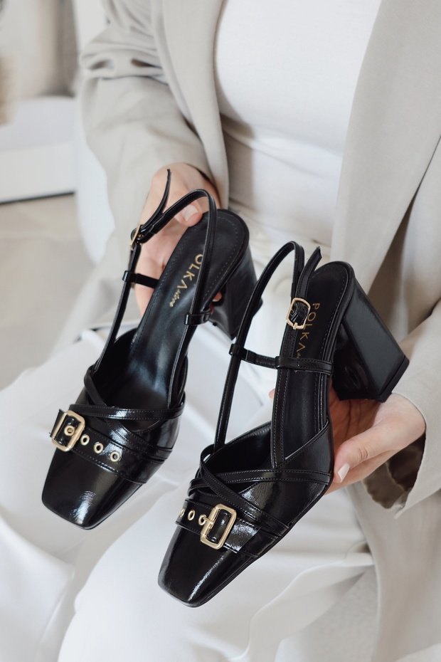 Higher Heel Toe Buckle Open Back Cross Strap High Thick Block Heeled Women's Shoes