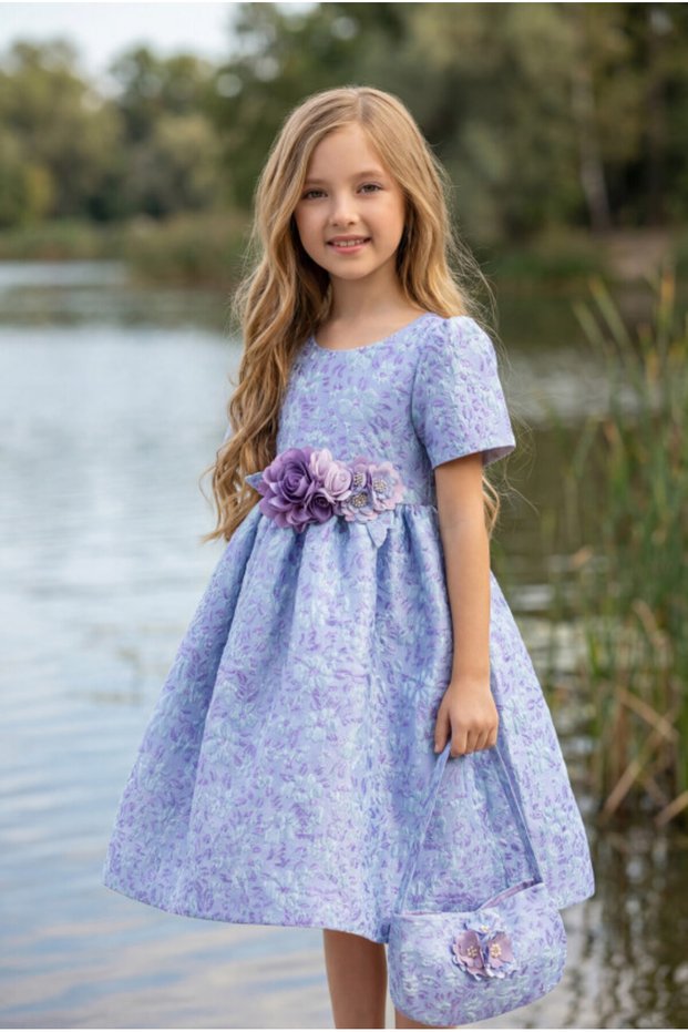 Girl's Flower Appliqued Short Sleeve Evening Gown Ceremony & Special Occasion Dress 3-4-5-6-7 Years 35344Pr