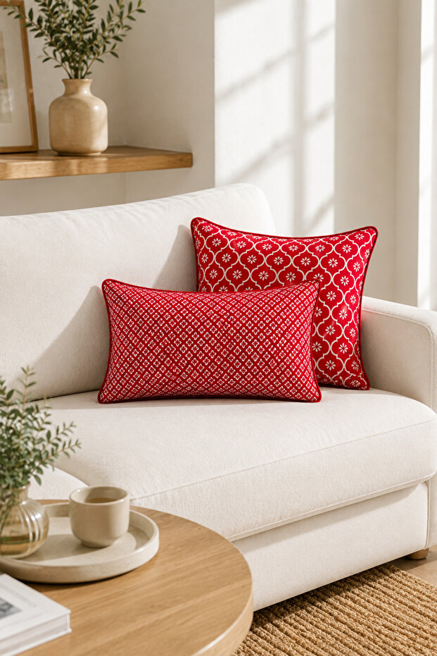 Red Retro 2-Piece Cushion Cover Set 45X45 and 30X50 cm