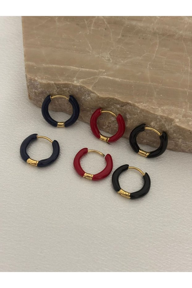 Colorful Gold Detailed Hoop Multiple Steel Earrings