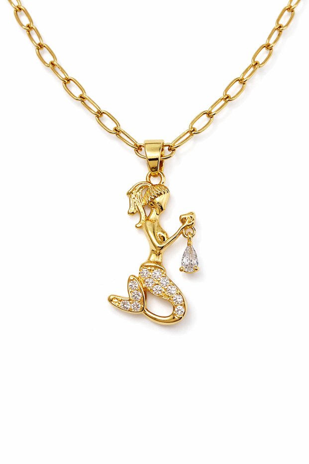 Women's Gold Color Mermaid Necklace with Zircon Stone Modern Stylish Figured Necklace Design