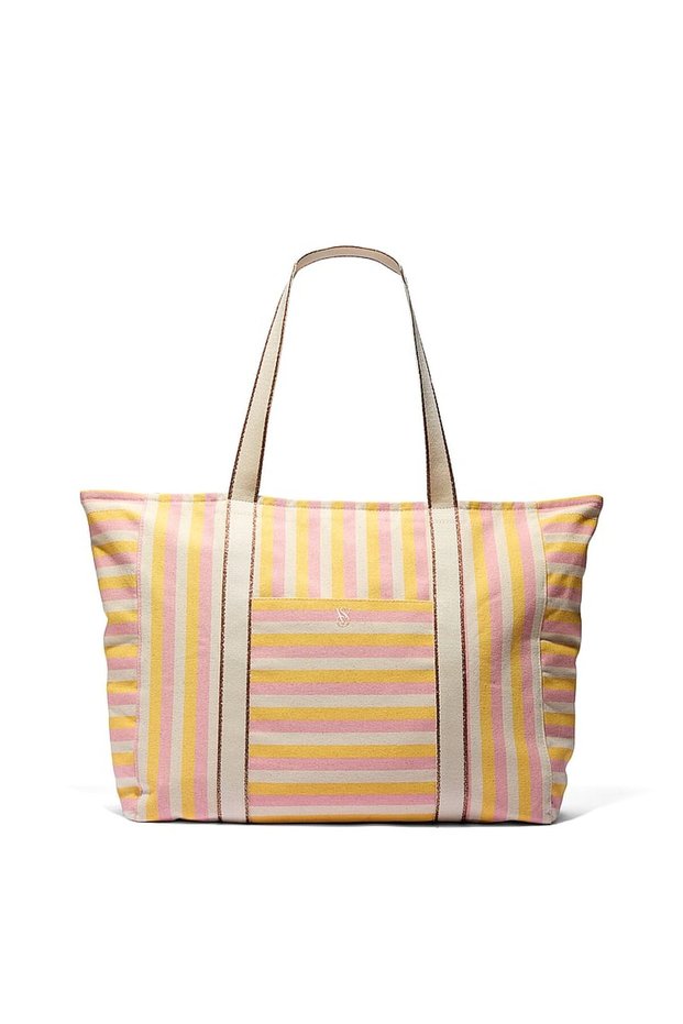 Bronze Shoulder Bag - 100% Cotton Striped Beach Bag