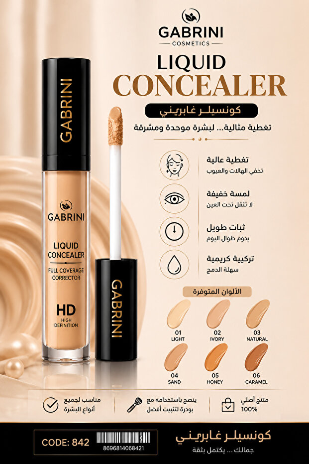 Liquid Concealer Full Coverage – كونسيلر سائل عالي التغطية للهالات السوداء والعيوب – تركيبة خفيفة وثبات طويل