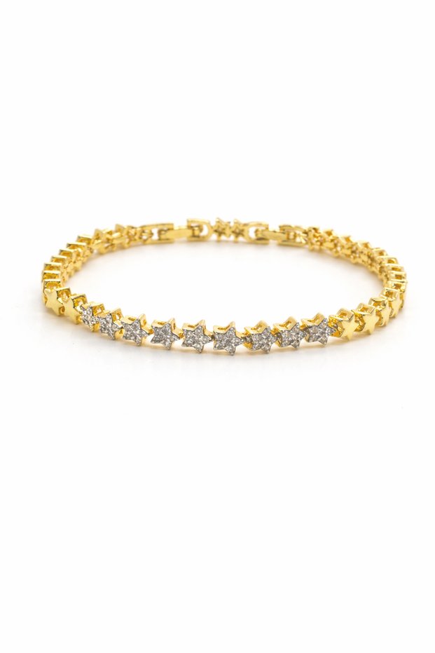 Women's Gold Color Star Detailed Zircon Stone Minimal Stylish Bracelet Modern Elegant