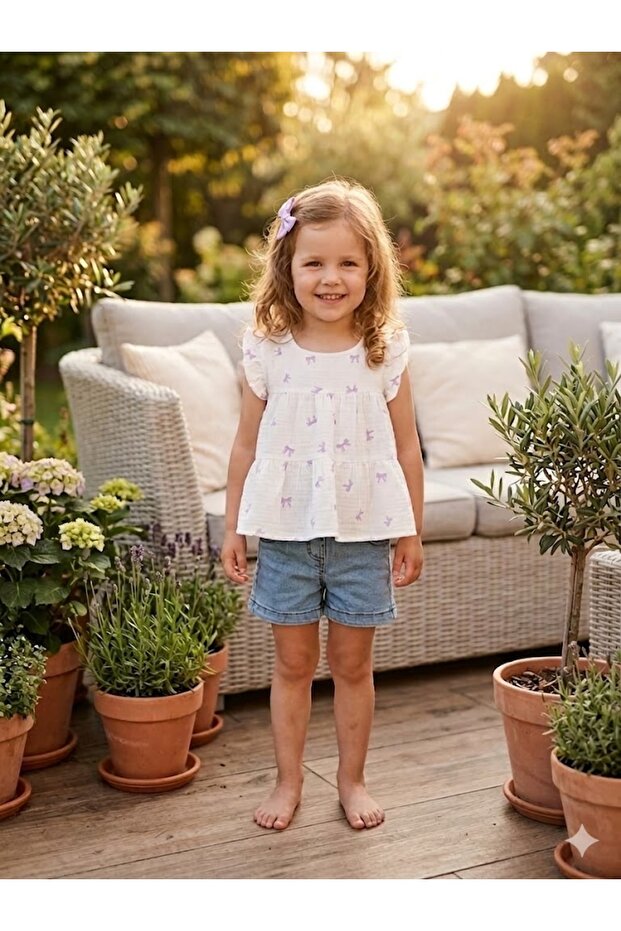 Muslim Bluz Kot Şort Kiz Takim 2Y,3Y,4Y,5Y Girl