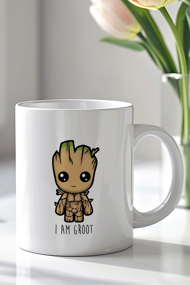 كوب سيراميك أبيض بتصميم I Am Groot سعة 330 مل مطبوع