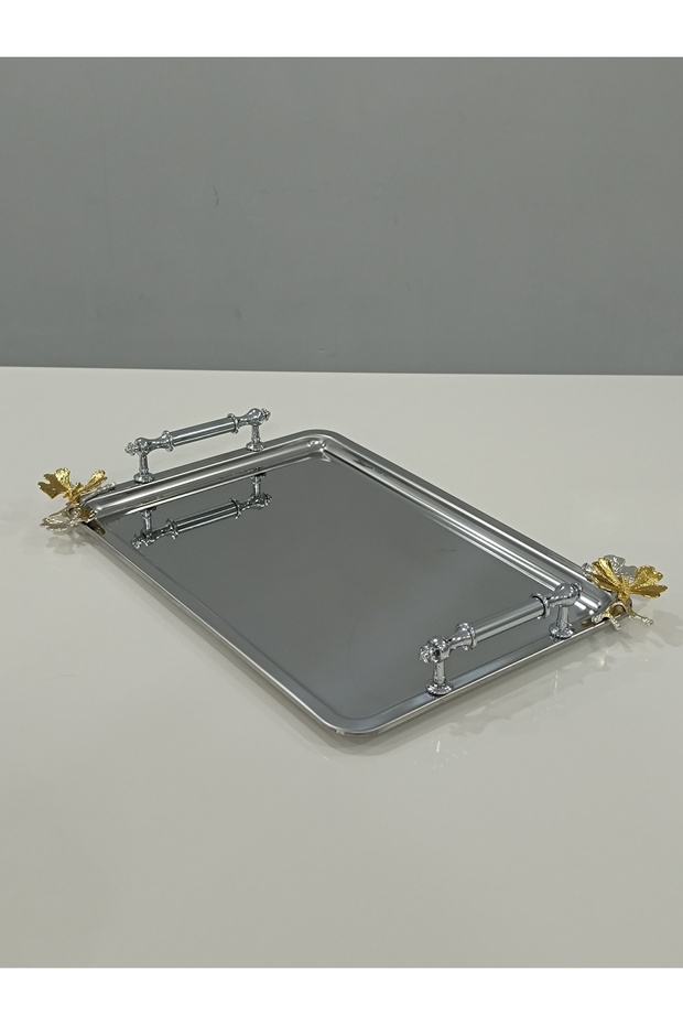 Figured, Metal-Handled, Stainless Steel Rectangular Tray Luxury Presentation Tray
