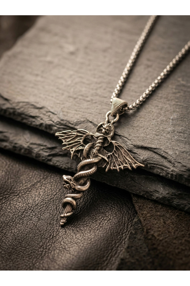 Winged Snake Minimalist Style Stainless Steel Men's Necklace