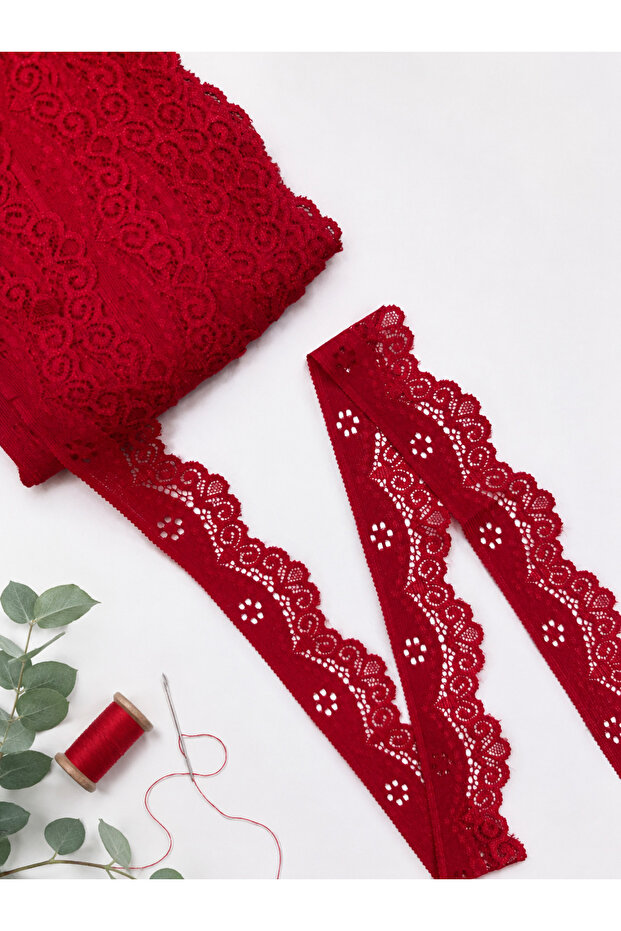 Lycra Lace 3 cm Width – Red – 5 Meters Flexible Lace Fabric