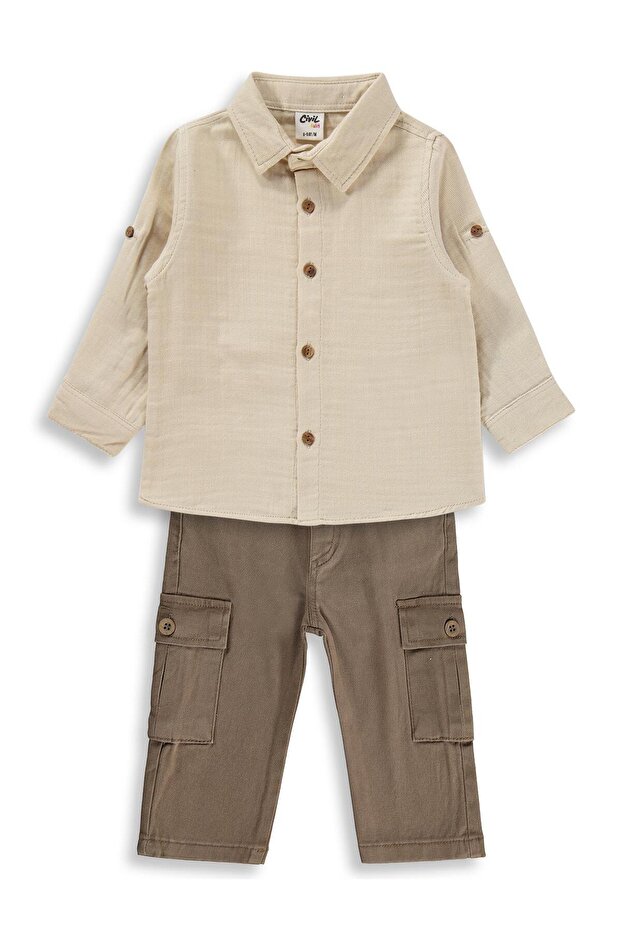 6-18 Months Set with Cargo Pockets - Brown