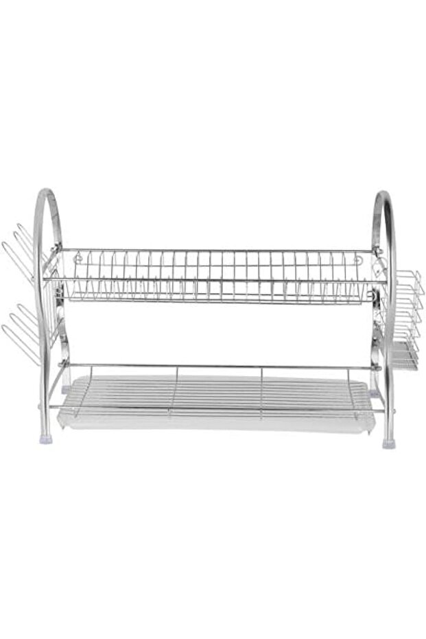Chrome Finish 2 Layer Iron Dish Rack for Kitchen, Silver