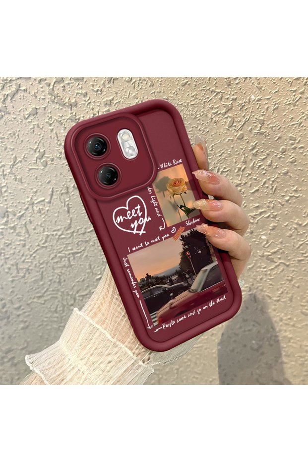 Infinix Hot 50I Compatible Claret Red Frame Vintage Photo Collage Motif Flexible Silicone Case