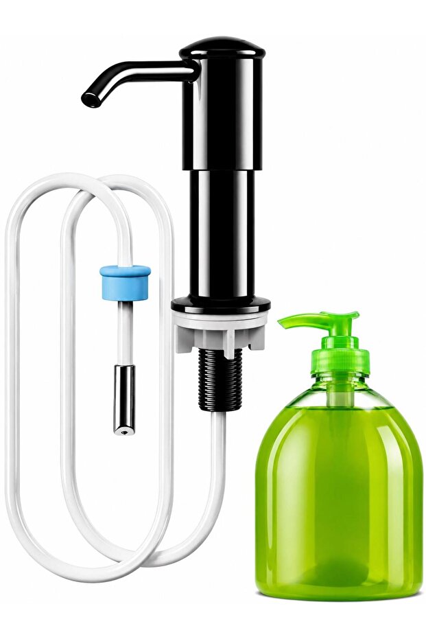 Built-In Liquid Soap Dispenser Black Glossy Soap Dispenser Pump Set with Hose for Kitchen Sink Black