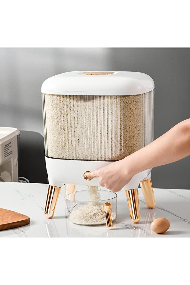 10L Large Rice Grains Dispenser - Airtight Dry Food Storage Container with One-Touch Button