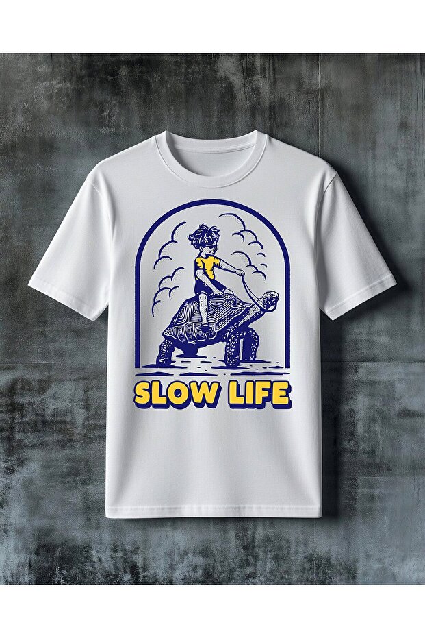 Slow Life Kaplumbaga Printed Oversize T-Shirt