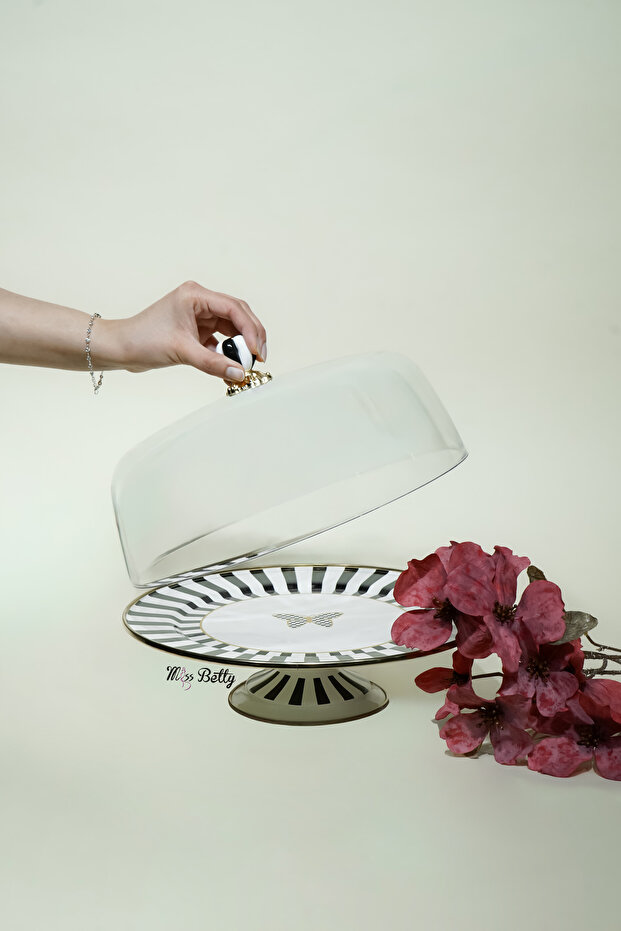 Papillon Enamel Cake Dish with Stand and Lid for Cake Presentation