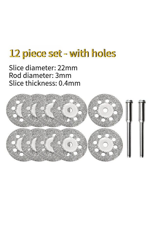 12PCS with holes 12Pcs 22mm Diamond Cutting Discs with 3mm Mandrel for Rotary Tool Electric Grinder