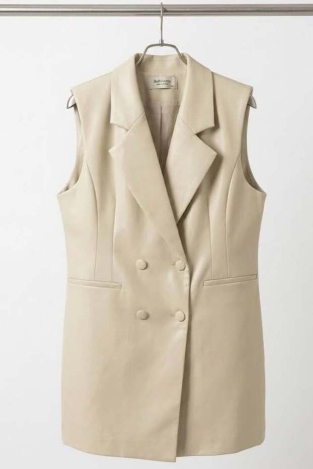 Women's Double-Breasted Collar Buttoned Sleeveless Vest Beige