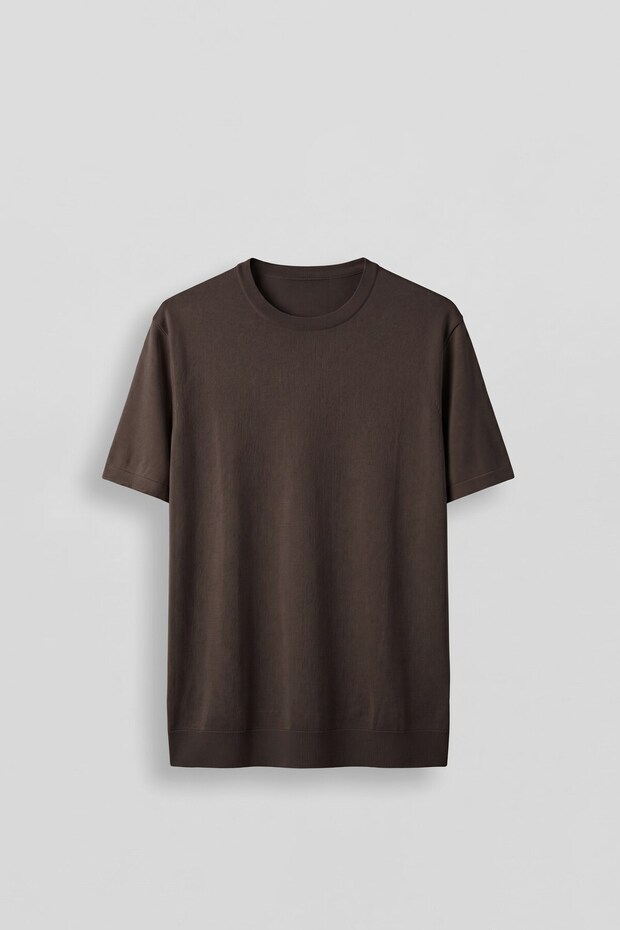 Men's Slim Fit Knitwear Crew Neck Basic T-Shirt Brown