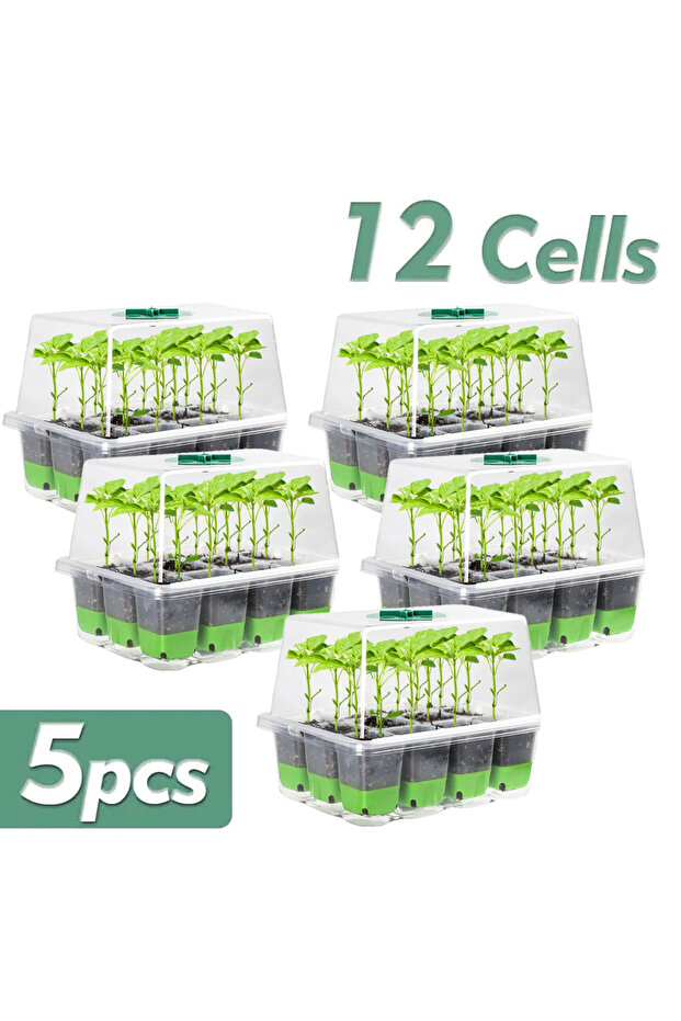 5pcs 12-cell Seedling Starter Tray with Transparent Cover Adjustable Humidity Germination Box Indoor