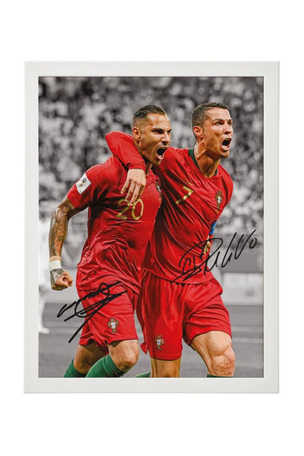 Cristiano Ronaldo and Quaresma Portugal Printed Autograph - Framed Poster 30x40cm - Football Memorabilia, Soccer Collectible, Gift for Fans , Man Cave