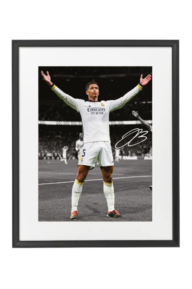Jude Bellingham Real Madrid Printed Autograph - Framed Poster 50x40cm - Football Memorabilia, Soccer Collectible, Gift for Fans , Man Cave