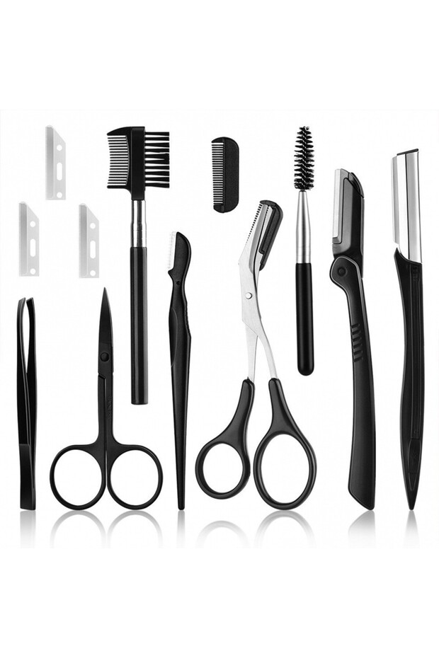 12 Pcs Set 4/11/12 Pcs New Eyebrow Trimmer Set Scissors Tweezers Eyebrow Razor Scraping Eyebrow Comb