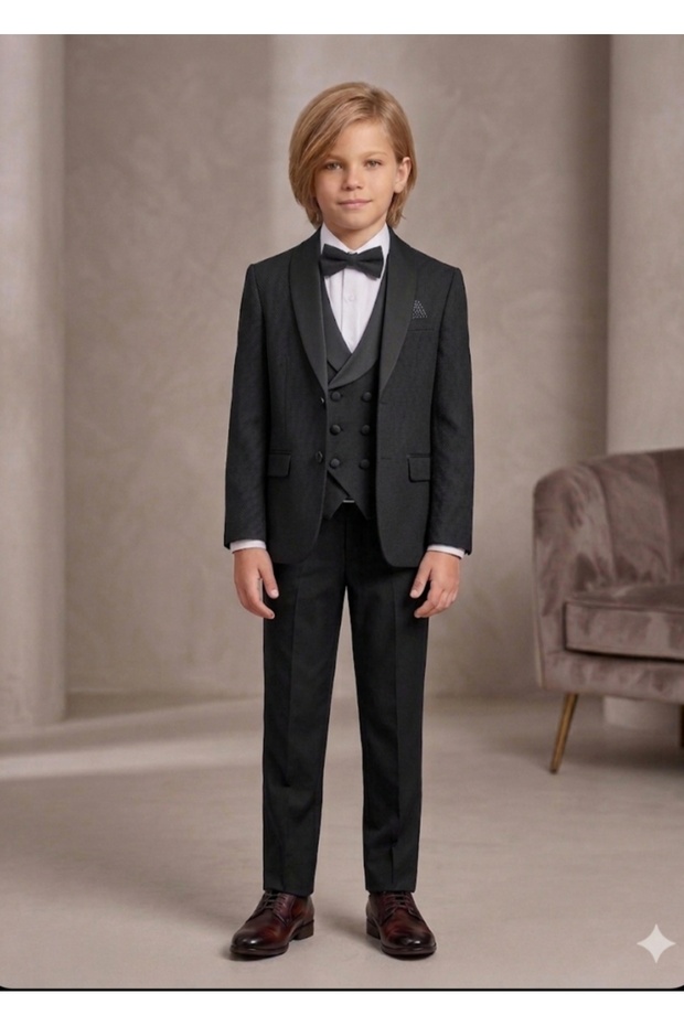 Boy's Slim Fit Shawl Collar Vest Tuxedo Suit