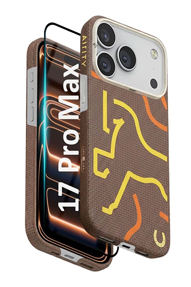 Horse Style Bamboo Fiber Protective Case for iPhone 17 Pro Max– Ultra Durable, Lightweight & Premium Design with Screen Protector Brown Yellow
