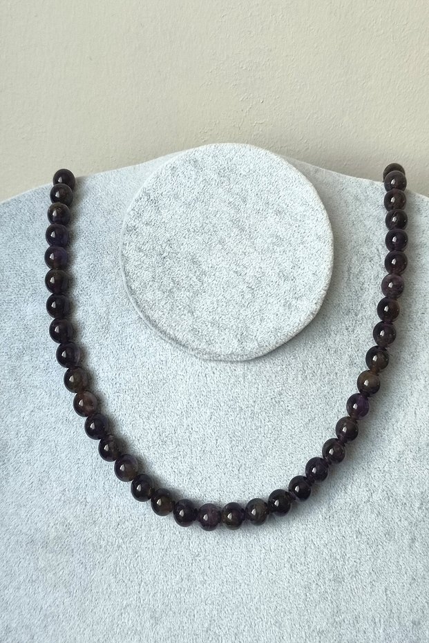 Certified 8 mm Amethyst Natural Stone Necklace