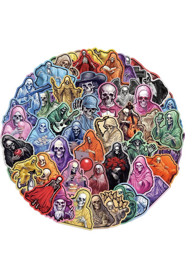 50pcs 50Pcs Funny Colorful Skull Stickers Cool Skeleton DIY Stickers Scrapbooking Phone Luggage Skat