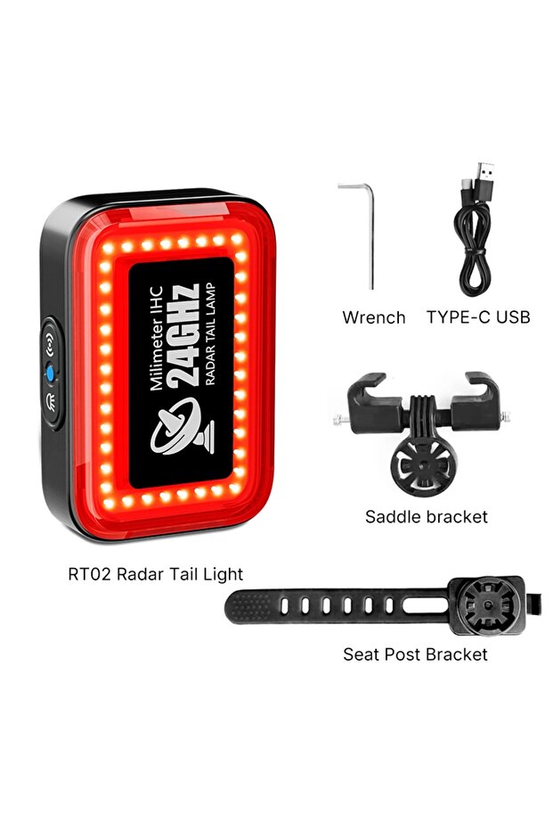 RT02 CYCLAMI Smart Brake Bicycle Tail Light MTB Road Bike Radar Rear Light Waterproof USB Charging C