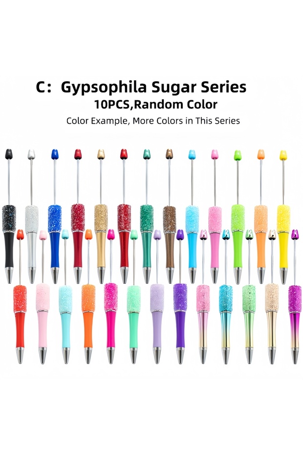 C 10 New Creative Bead Ballpoint Pen Sets (Random Colors), Perfect For DIY Office And School Suppli.