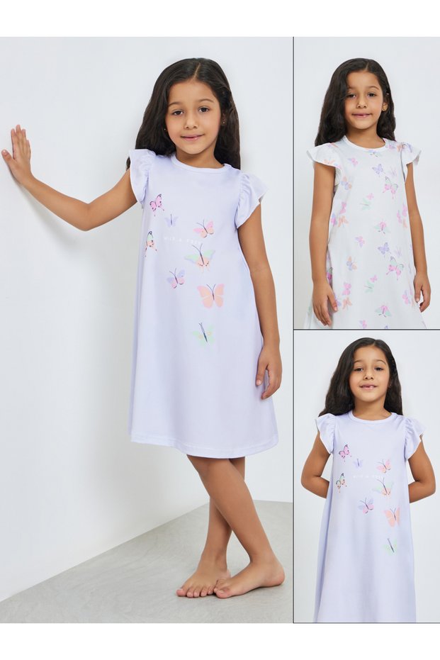 Pack of 2 - Girls Butterfly Print Sleep Dress