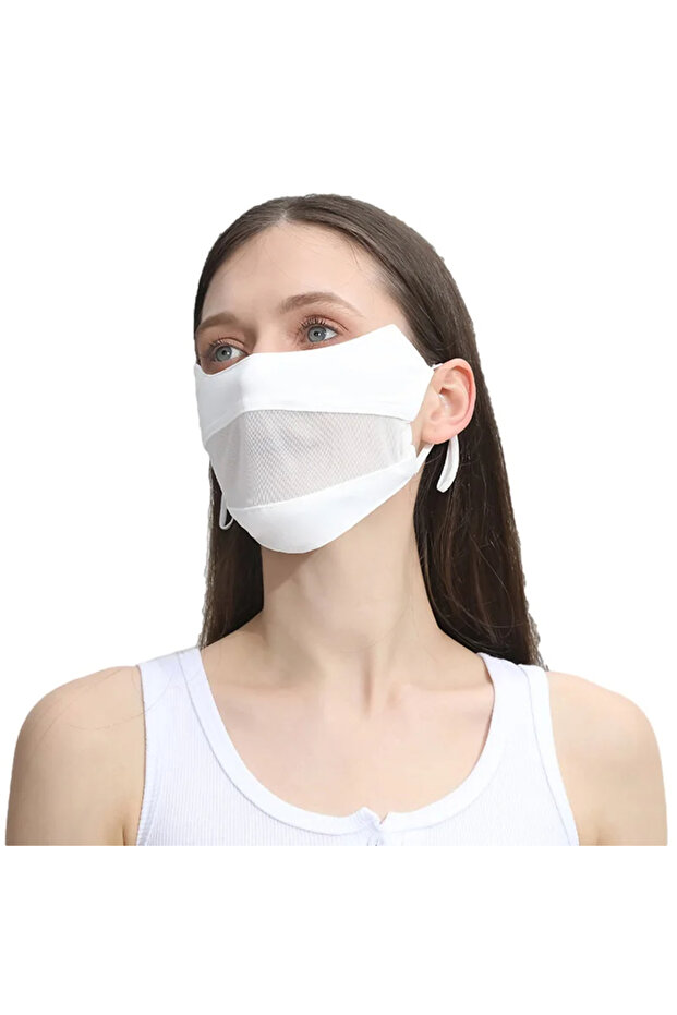 White Sunscreen Mask Women Ice Silk Mask Thin Breathable Mesh Face Cover Summer Outdoor Sunscreen Ma