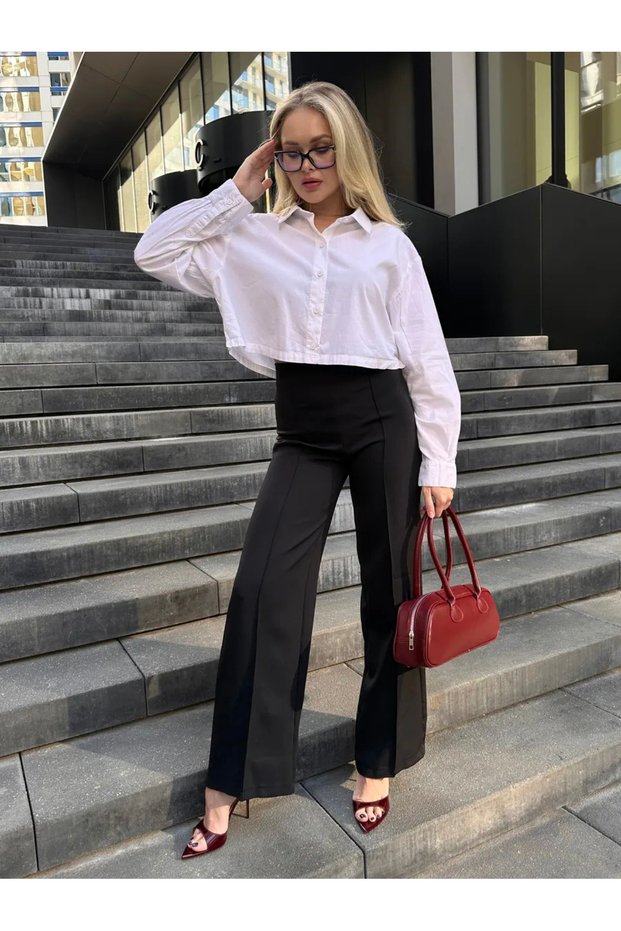 Women's High Waist Palazzo Pants, Flexible Diving Fabric, Gathered Tube Leg, Relaxed Fit, Stylish Women's Trousers