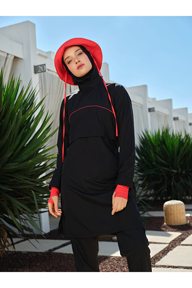 Riva Sport Hat Full Covered Hijab Swimsuit 26239-26 Black