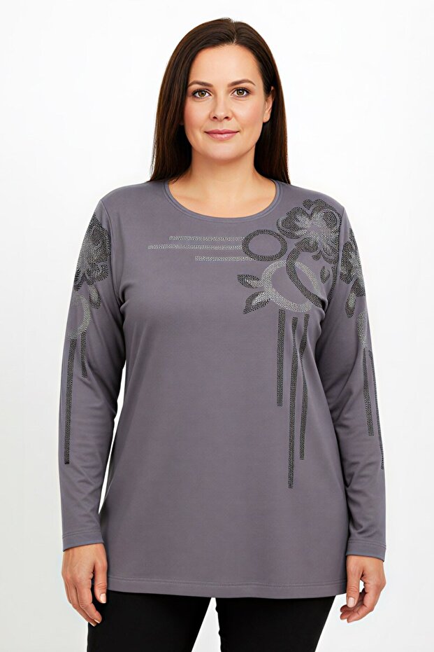 Women's Lilac Stone Detailed Combed Cotton Blouse