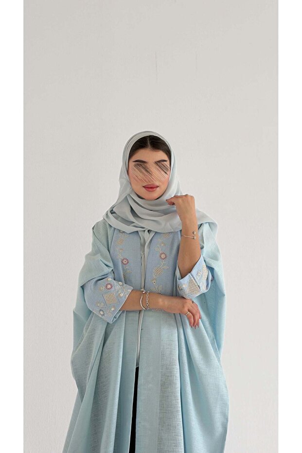 قماش لينن سماوي مع تطريز سماوي mwt5035