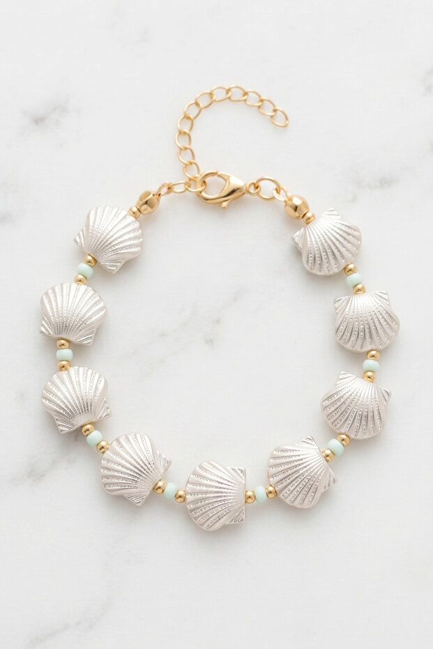 Adjustable Bracelet with Gold and Shell Detail