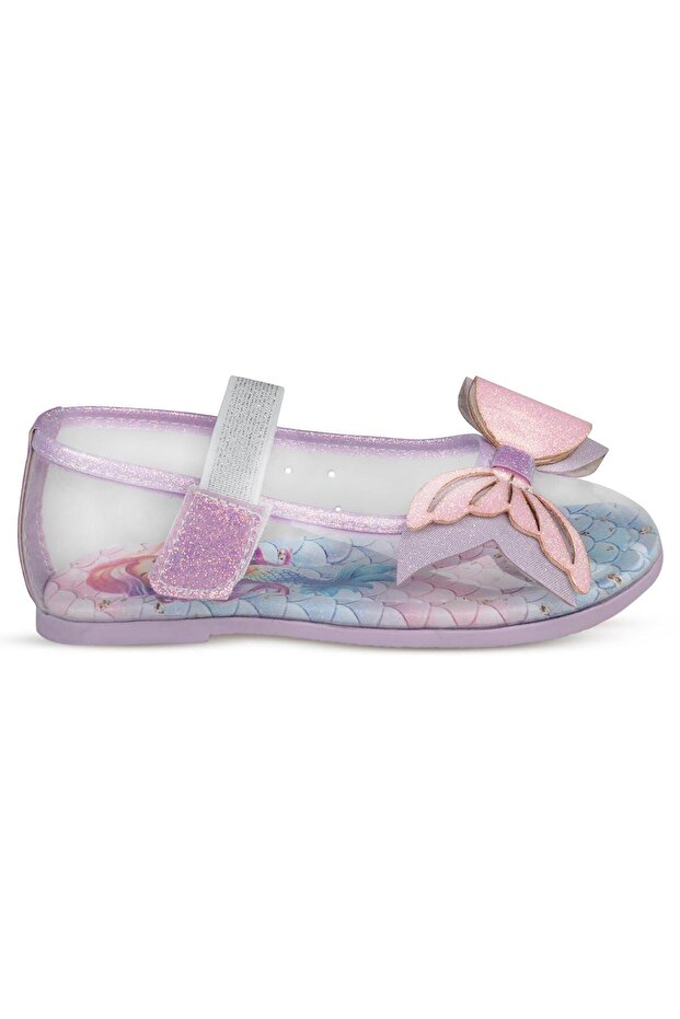 Civil Girls' Transparent Bowknot Ballerina Shoes | School Nursery and Daily Use - Lila