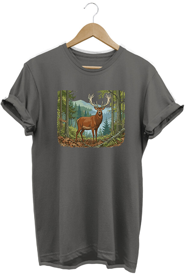 Substantial Deer Printed Nature and Camping T-Shirt Outdoor Wear
