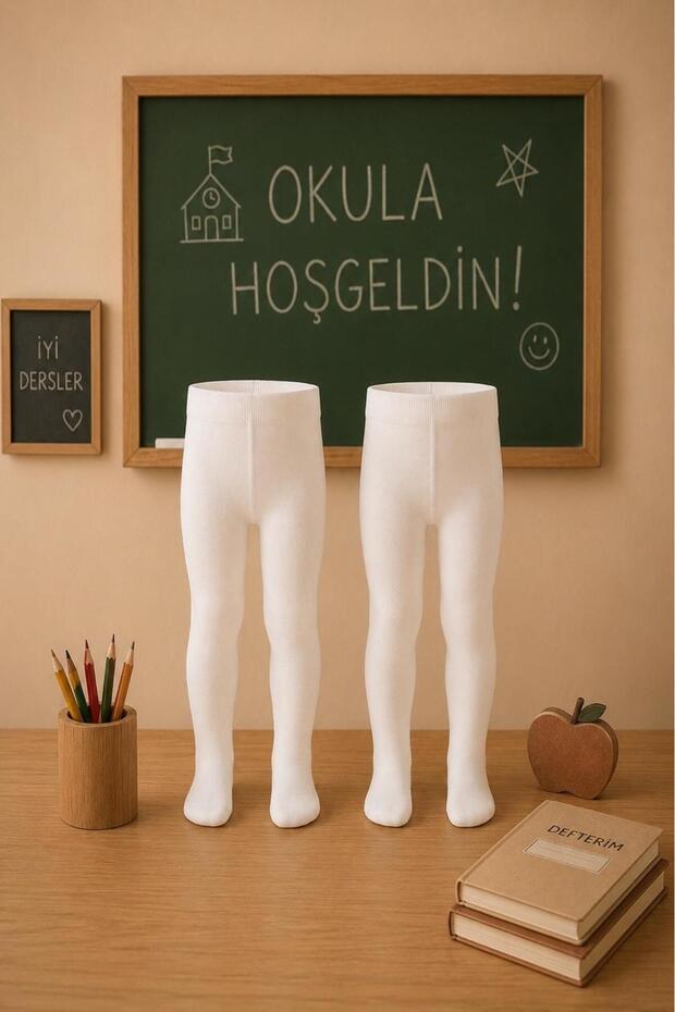 Girl's Cotton Plain Pantyhose White School Socks 2-Piece