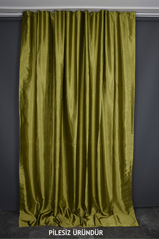 Saten Fonluk Pi̇lesi̇ze Dark Green Color Single Wing Background Curtain Width 200 cm Length 260 cm