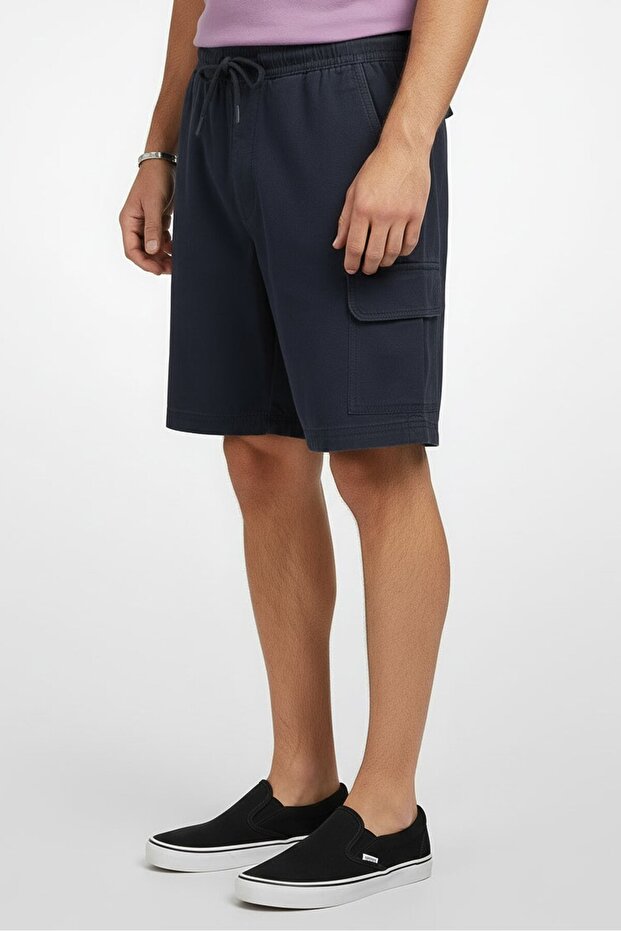 Men Plain Cargo Shorts, Navy Blue - 4