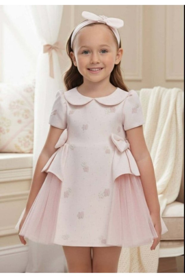 Baby Girl Tulle Bow Evening Dress 6-24 Months Powder