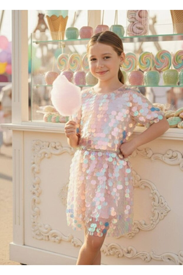 Girl's Glitter Suit 3-7 Years Pudra