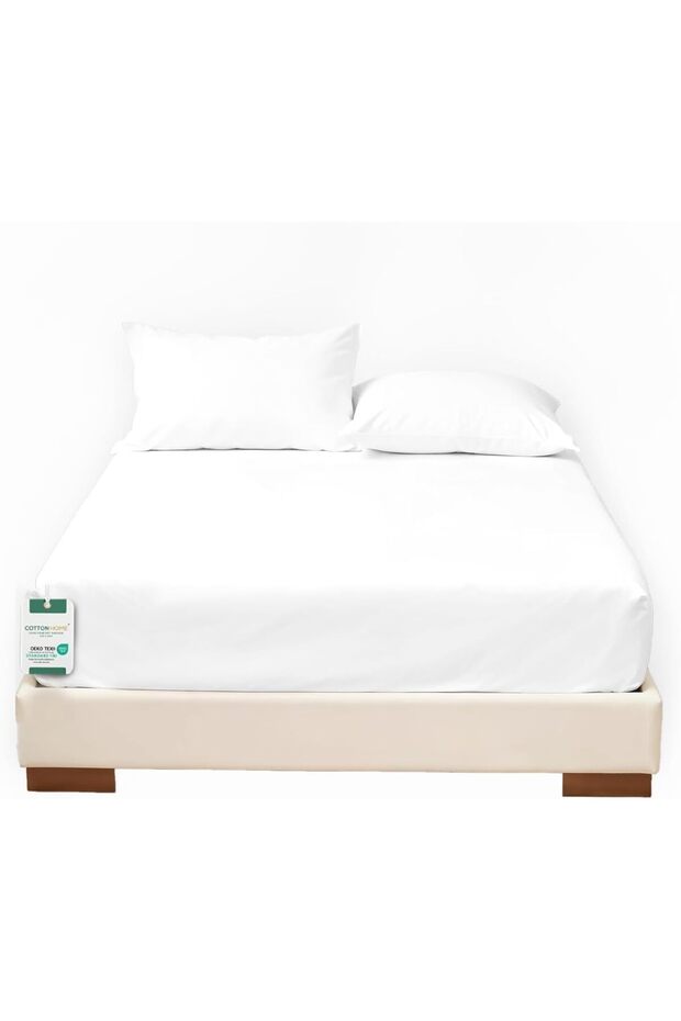® 3 Piece Fitted Sheet Set 180x200cm with 2 Pillow Cover King Size Bed Sheet (White)